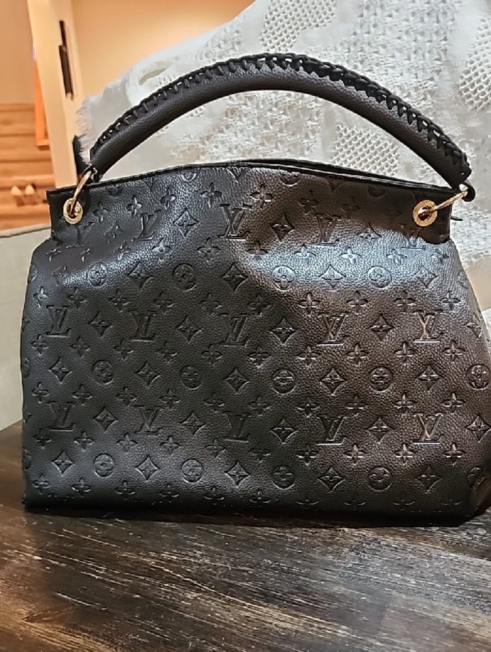 Black Embossed Monogram Artsy Top-Handle Shoulder Bag